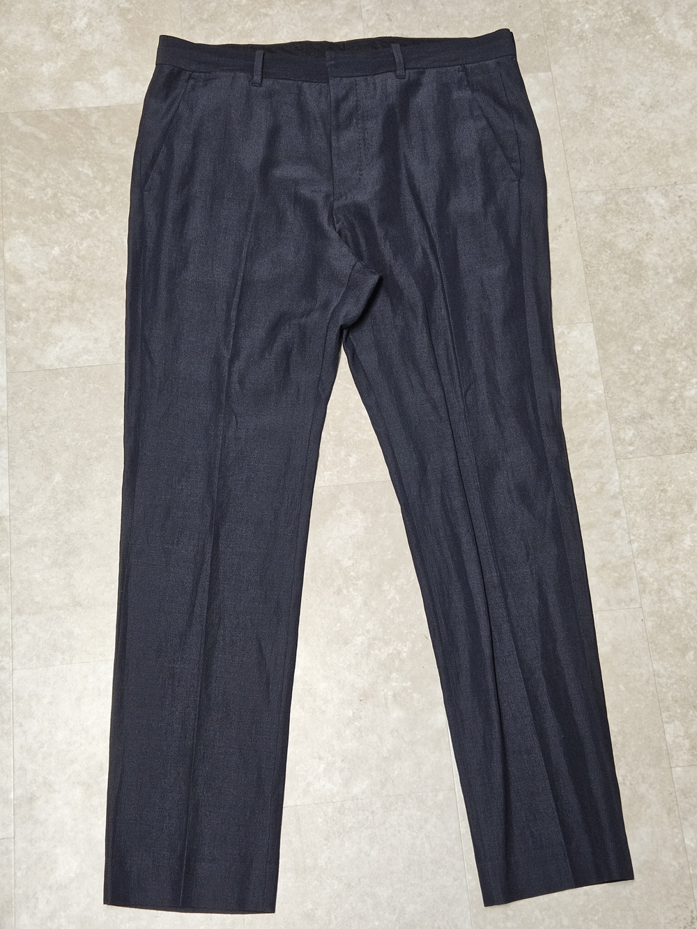 AllSaints Mens Dark Navy Trouser Pants Size 32 Wool Ramie Cotton Button Fly